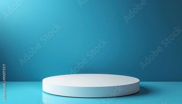 Obraz Minimalist display podium against a vibrant blue backdrop, perfect for showcasing products or artwork in a modern setting.