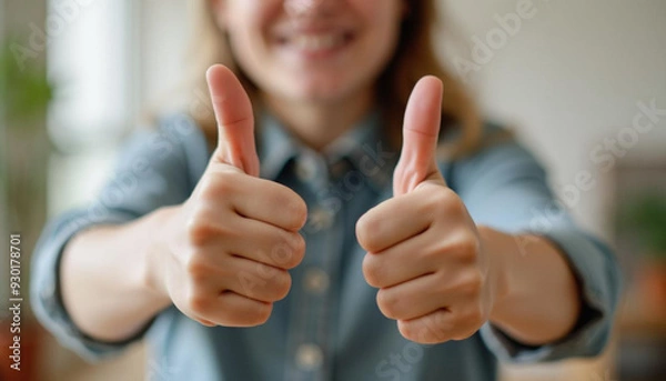 Fototapeta Thumbs Up: A positive gesture indicating approval, agreement, or that everything is okay.