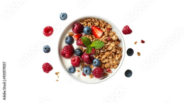Fototapeta  A bowl of creamy yogurt topped with vibrant berry_Transparent background PNG