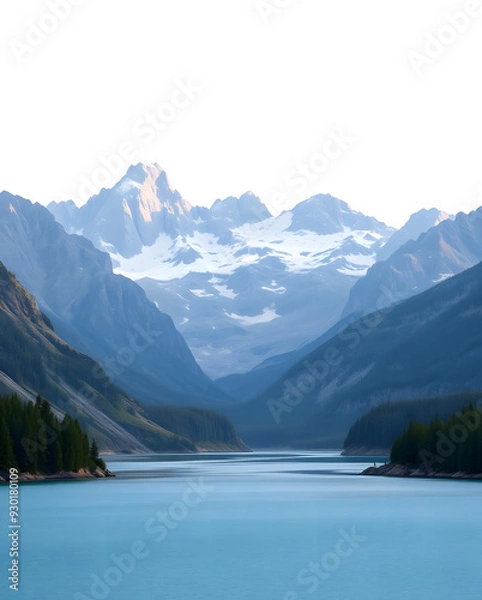 Fototapeta A beautiful mountain range with a large body of water in the foreground isolated on a transparent background