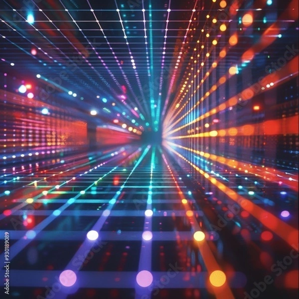 Fototapeta Abstract grid with lights