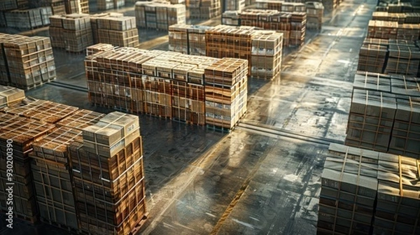 Obraz Pallets and boxes arranged systematically (focus on, streamlined operation, whimsical, Multilayer, Logistics hub)