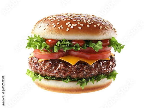 Fototapeta hamburger isolated on white. png, transperent background