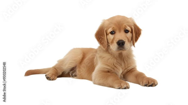 Fototapeta A golden retriever puppy sitting_Transparent background PNG