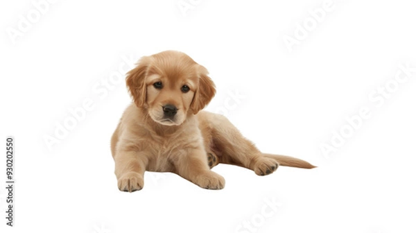 Fototapeta A golden retriever puppy sitting_Transparent background PNG
