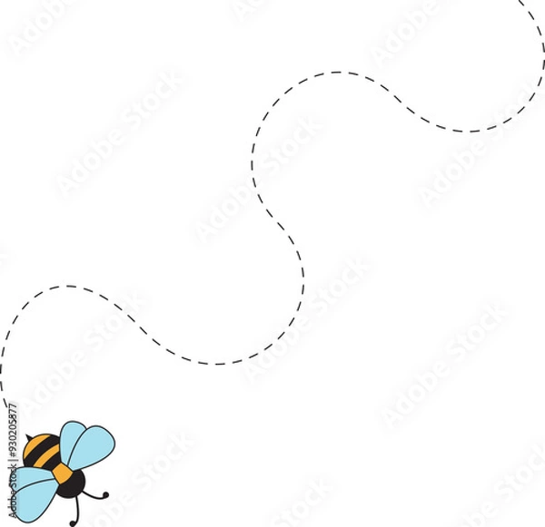 Obraz Cartoon Bee Flying on a Dotted Route. 