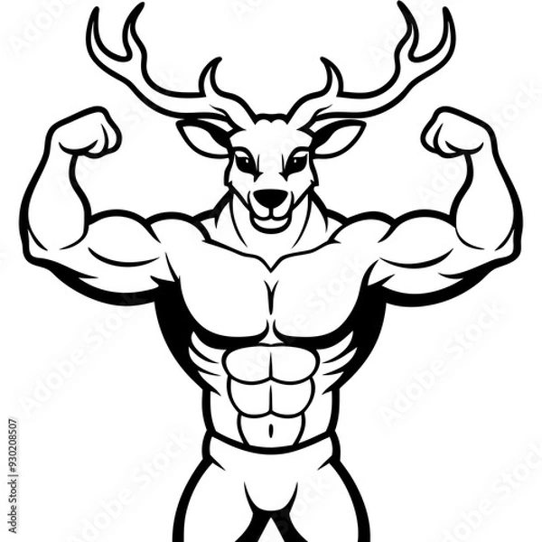 Obraz A ferocious deer athlete posing line art vector illustration