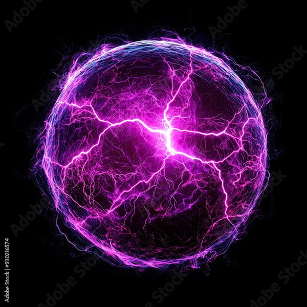 Fototapeta Energy Ball and Plasma Sphere, Electric Lightning and Light Flash Sparks - Magic Lightning Discharge, Intense Energy Burst, Glowing Electrical Storm, Powerful Energy Orb, Dynamic Flash Effect