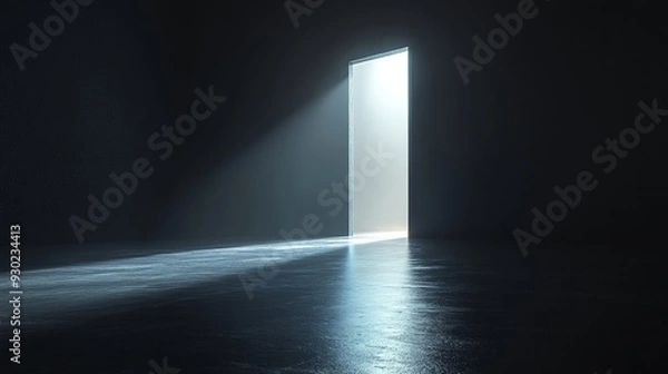 Fototapeta A dark room with a door that is open to let in light