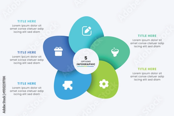 Fototapeta Business Circle chart infographic template design. Timeline concept with 5 steps. Can be used for presentations, workflow layout, diagram, banner, web design, Vector illustration.