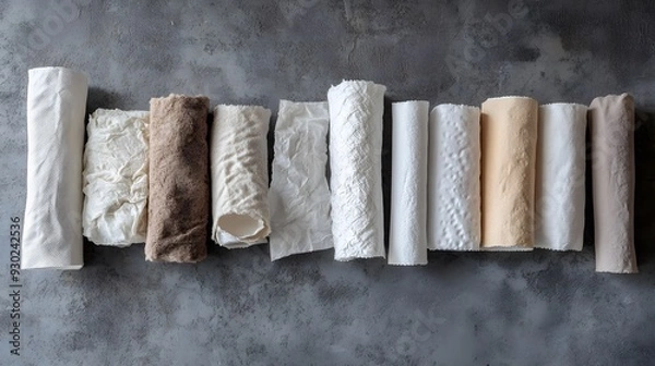 Fototapeta A creative display of tissue options with a contrasting solid background, studio lighting enhancing the contrast between the textures and patterns, artistic and engaging presentation,