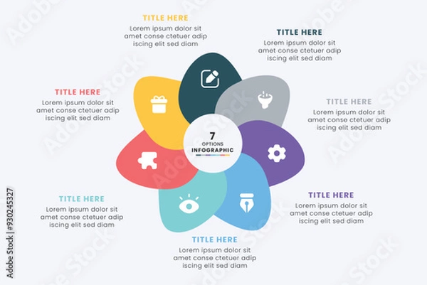 Fototapeta Business Circle chart infographic template design. Timeline concept with 7 steps. Can be used for presentations, workflow layout, diagram, banner, web design, Vector illustration.