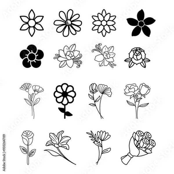 Obraz set of black and white flowers
