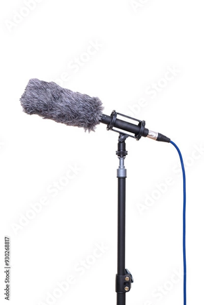 Obraz A professional-grade shotgun microphone on a isolated white background, a high-quality audio recording device.