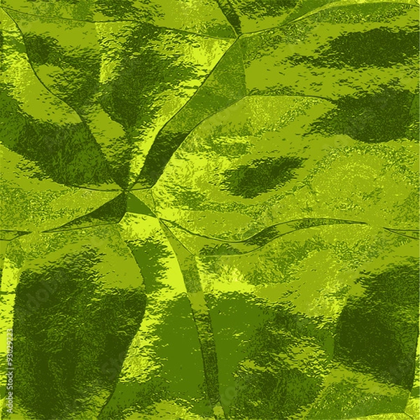 Fototapeta Abstract folded green and gold background resembling grooved metal foil