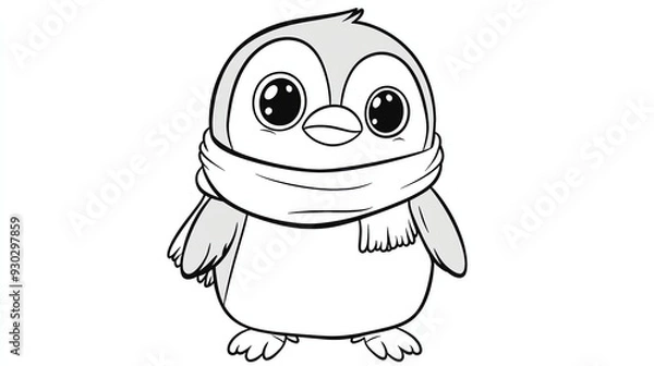 Fototapeta A colored cartoon penguin next to a black and white outline of the same penguin, ready for coloring.