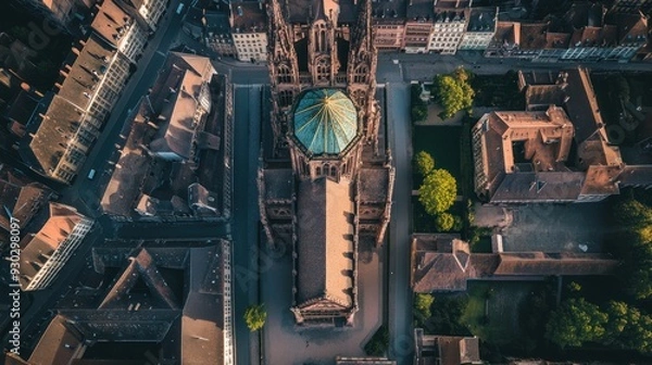 Fototapeta Aerial View of Strasbourg Cathedral