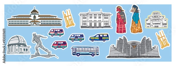 Fototapeta vector set of landmark cities, monuments, and transportation.