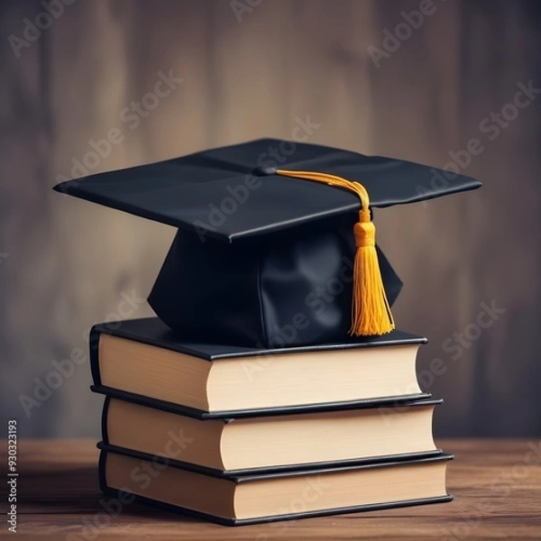 Fototapeta ruma de libros con birrete