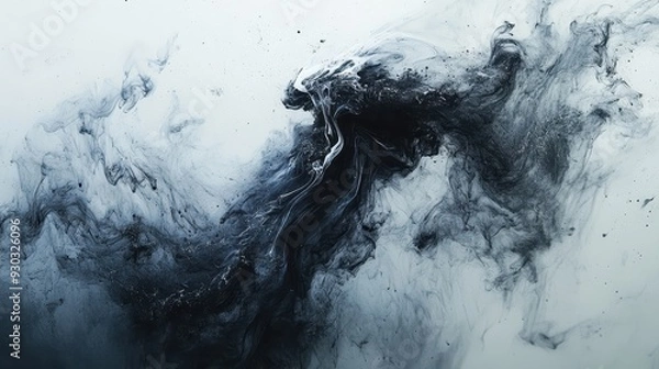 Fototapeta Abstract Black and White Ink in Water Creating Mesmerizing Fluid Patterns and Textures