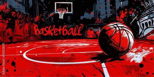 Obraz Basketball Floor Graffiti Doodle Art - Red Background
