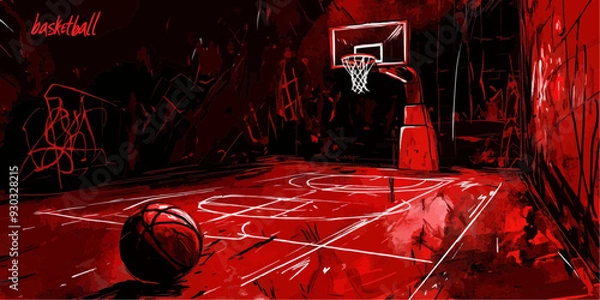 Obraz Basketball Floor Graffiti Doodle Art - Red Background