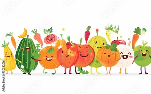 Obraz Happy Fruit and Vegetable Characters