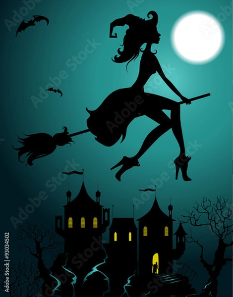 Fototapeta Flying beautiful witch