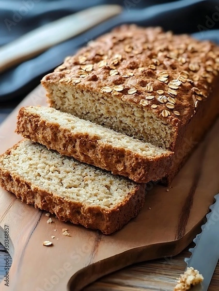 Fototapeta arafed loaf of bread on a cutting board with a knife