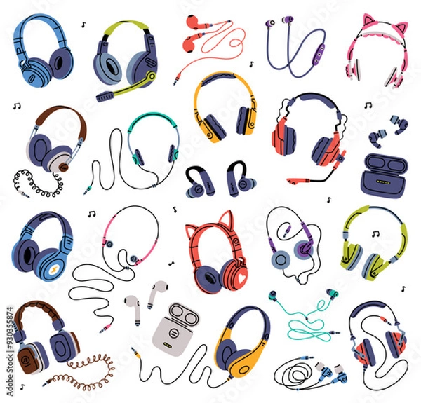 Fototapeta Headphones as Device for Music Listening Vector Set