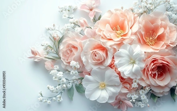 Fototapeta charming bouquet of flowers on white background, artistic floral arrangement, detailed petals, high resolution image