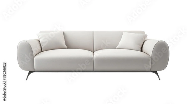 Fototapeta Contemporary Sofa with Clean Lines and Matching Cushions isolated on white background, PNG file, graphic resources