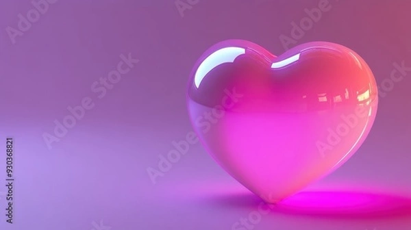 Fototapeta A glossy, pink heart-shaped object on a gradient background, symbolizing love and affection.