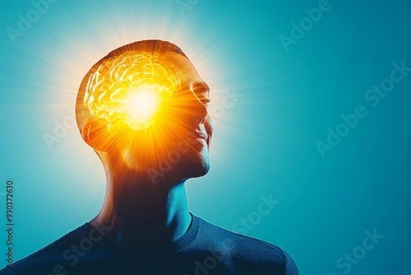 Fototapeta A human head illuminated with bright energy symbolizing the enlightenment spiritual awakening and the intense inner light that guides one toward personal growth and self realization