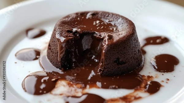 Obraz Chocolate Lava Cake with Melted Chocolate Sauce