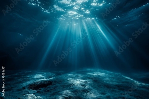Fototapeta Underwater scene illuminated by rays of light, showcasing the ocean's serene depths.