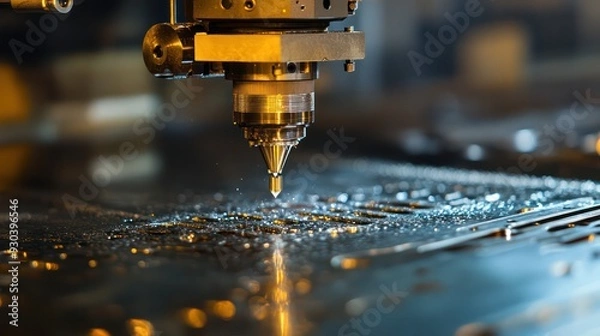 Obraz CNC machine engraving text into a metal surface, representing the versatility of CNC technology.