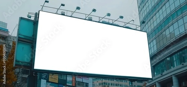 Fototapeta Blank billboard mockup in urban city setting. Perfect for advertising and marketing purposes. Easily add your own design to make it your own.