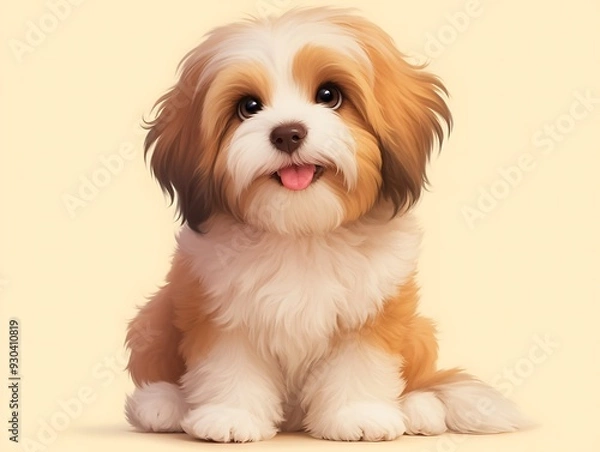 Fototapeta a cute happy reddish havanese puppy dog sitting isolated on white background.
