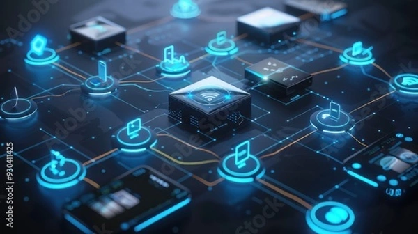 Fototapeta Connected World: Network of Devices