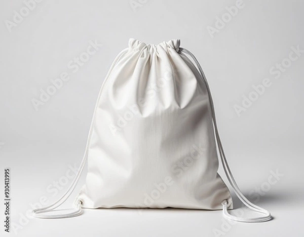 Fototapeta A white drawstring bag on a clean white background, suitable for branding mockups.