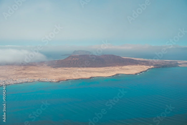 Obraz Canary Islands, the island of La Graciosa in a beautiful picture, photographed from above. Island in the ocean. Volcano photo