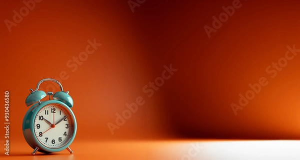 Fototapeta A stylish turquoise and white alarm clock displayed on an orange background, capturing the essence of modern design with a touch of retro charm