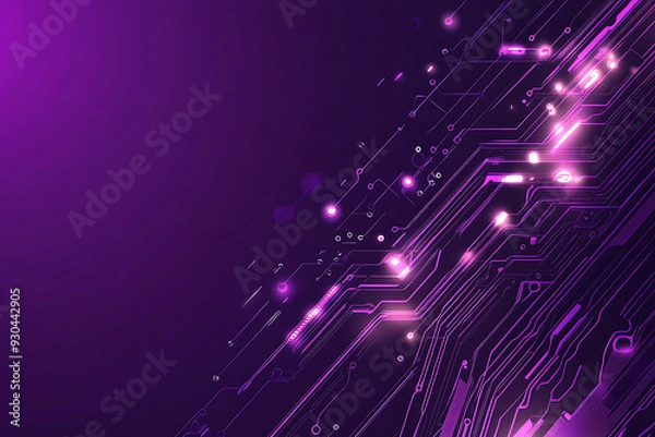 Fototapeta Abstract image of a circuit board with glowing lines and nodes on a pink gradient background. The intricate network of connections creates a modern, tech-inspired visual. Copy space available