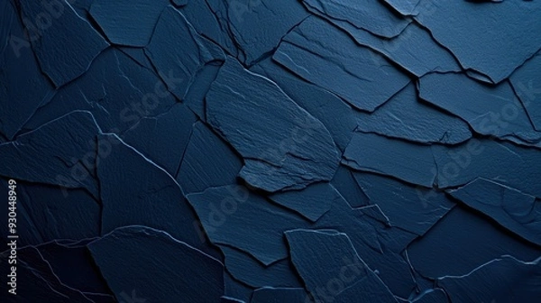 Fototapeta Dark blue slate rock texture background with rough, cracked layers of stone, creating a natural, rugged surface. Ideal for nature, geology, or abstract design projects.