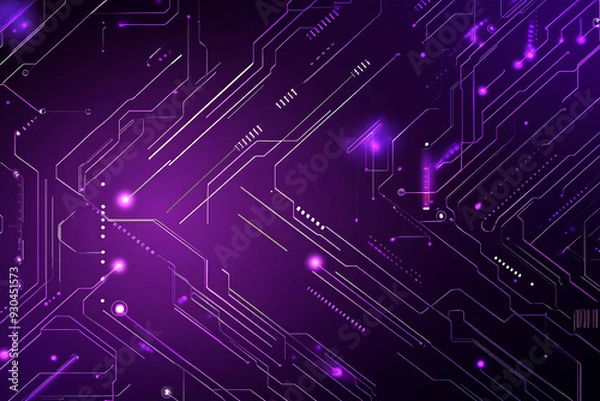 Fototapeta Abstract image of a circuit board with glowing lines and nodes on a pink gradient background. The intricate network of connections creates a modern, tech-inspired visual. Copy space available