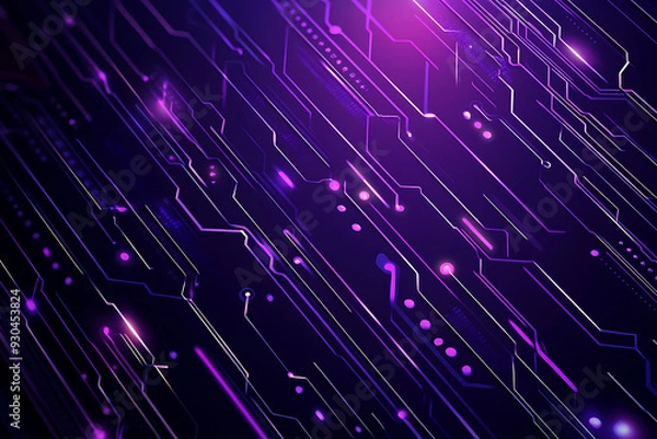 Fototapeta Abstract image of a circuit board with glowing lines and nodes on a pink gradient background. The intricate network of connections creates a modern, tech-inspired visual. Copy space available