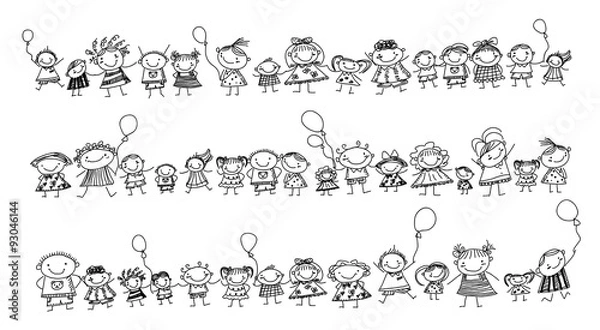 Fototapeta Group of sketch kids