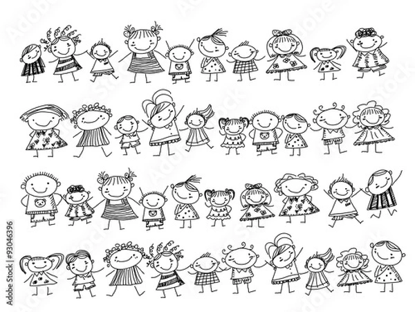 Fototapeta Group of sketch kids
