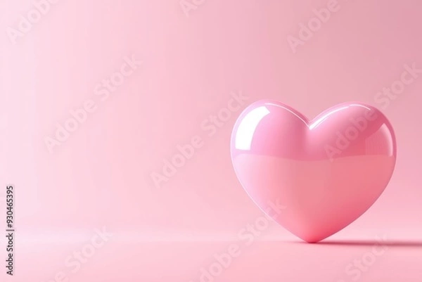 Fototapeta Rose-colored heart icon on soft pink background. Three-dimensional artwork. Cheerful valentine's day vibe